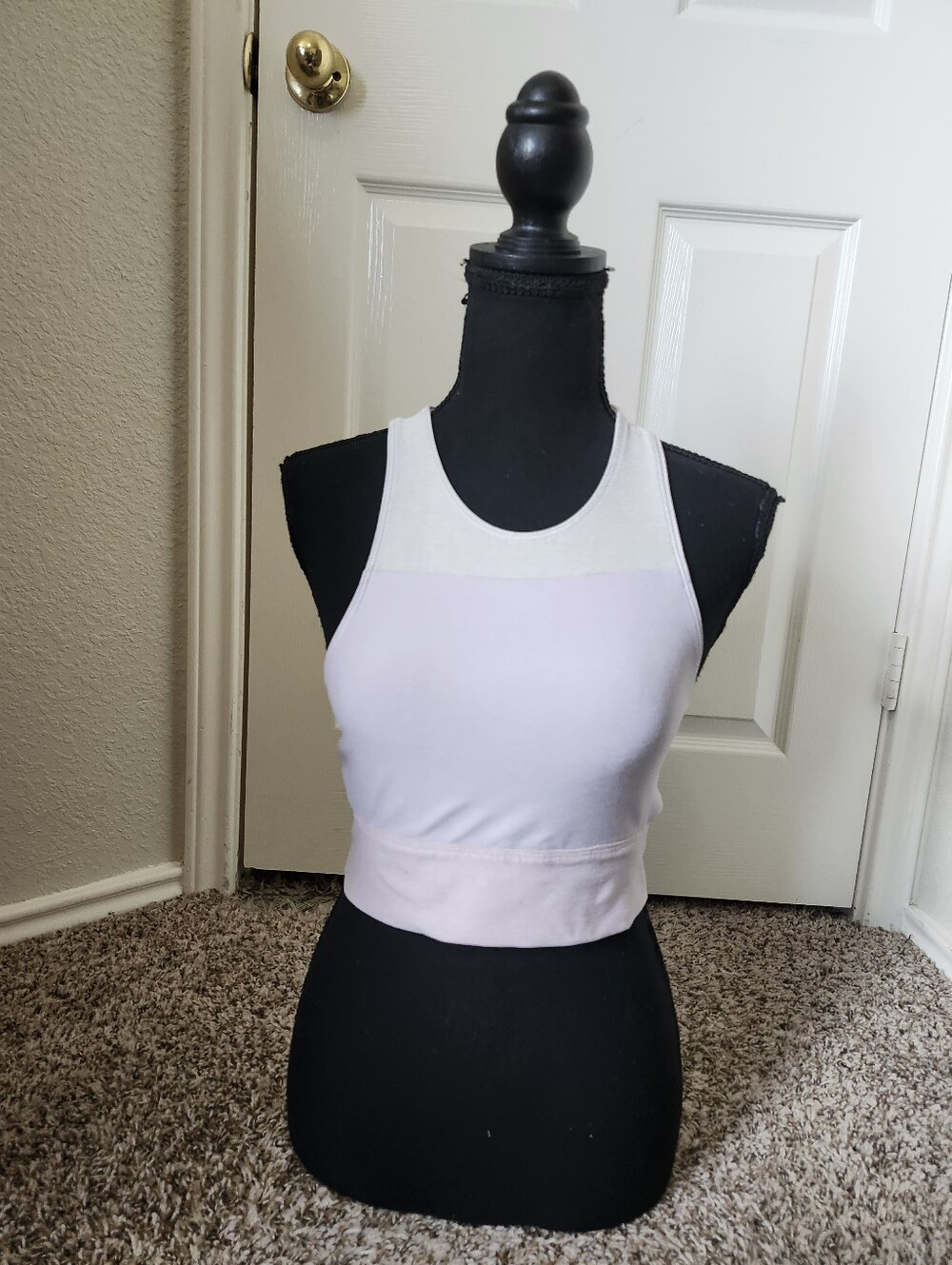 Outdoor Voices White and Light Pink Racerback Crop Top